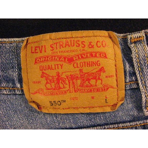 LEVIS Zipper 550 CUTOFF JEAN SHORTS 27 RELAXED Juniors Red Tab STRETCH Blue - Picture 7 of 11